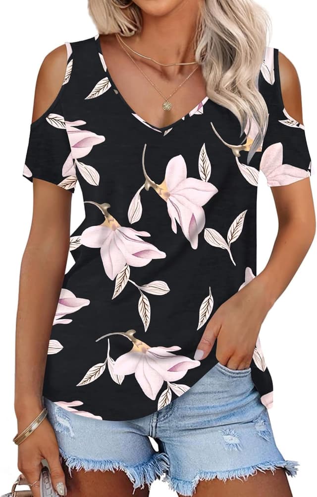 Thumbnail 6 de WNEEDU Maglietta donna estiva con scollo a V, senza spalline e manica corta