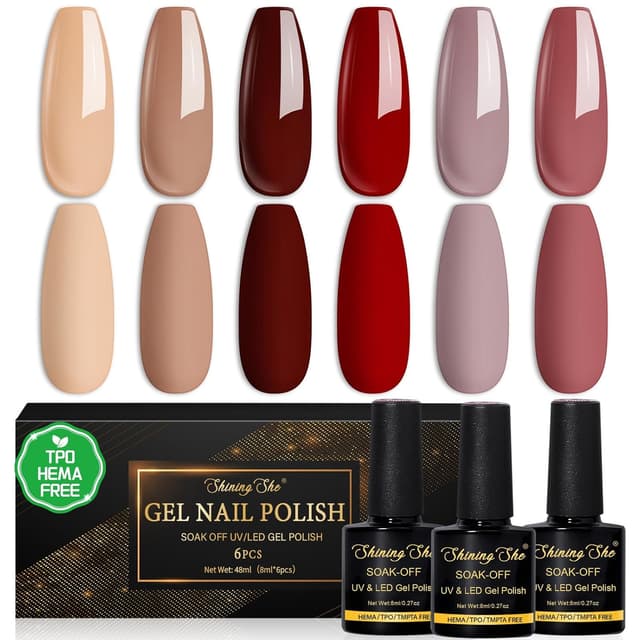 Detalle de Shining She UV Nagellack Set (HEMA-frei, TPO-frei) mit 6 Farben – 8 ml pro Flasche