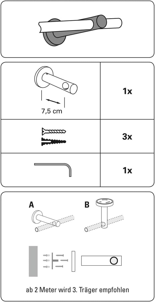 Detalle 2 de Gardinia Support fermé pour tringle à rideaux en acier inoxydable Ø 12 mm, distance 7,5 cm (Série New York)