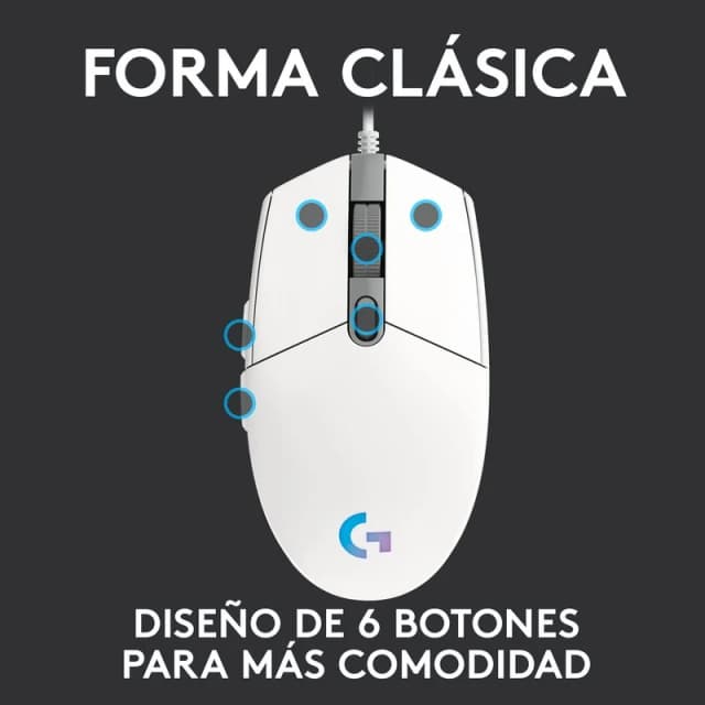 Detalle de Logitech G203 Lightsync 2nd Gen 8000 DPI ratón gaming blanco