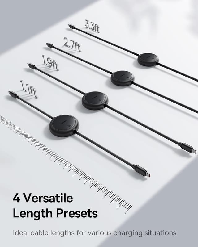 Detalle de Baseus cavo USB‑C a USB‑C arrotolabile 60 W retrattile da 1 m (per iPhone 16/15/14 Pro, Galaxy S e MacBook/iPad Pro)