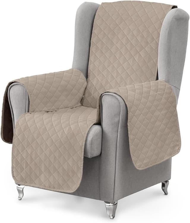 Detalle de textil-home Copripoltrona 1 posto con braccioli LUKA beige (reversibile) – misura 55 cm