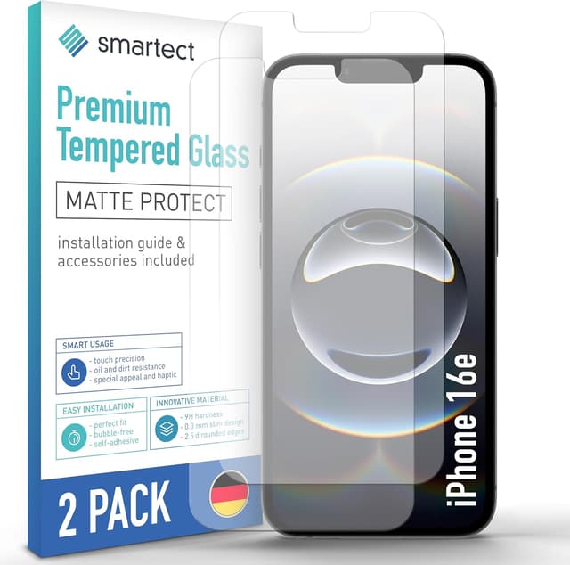 Detalle de smartect Verre Trempé 2 pièces (mat) pour iPhone 17e / iPhone 16e : protection HD anti-rayures