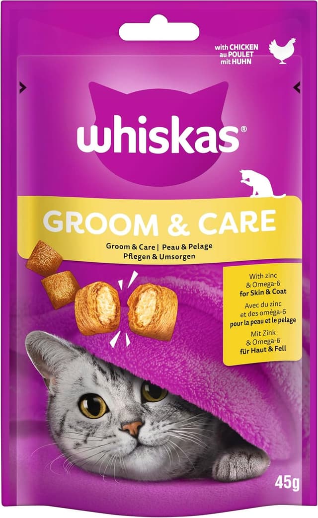 Detalle de WHISKAS Groom & Care : sachet de friandises au poulet (lot de 1) 45 g