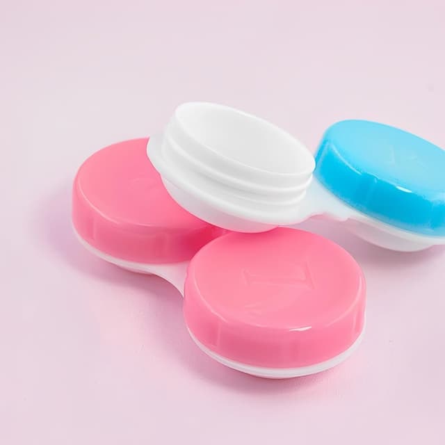 Detalle de HZXINYI Kontaktlinsenbehälter-Set (8 Stück) mit auslaufsicherem Schraubdeckel – grün, blau, rosa, lila