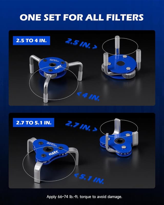 Detalle de Orion Motor Tech 2pc Adjustable Oil Filter Wrench Set (2.5–4 & 2.7–5.1 in, 1/2 & 3/8 in drive)