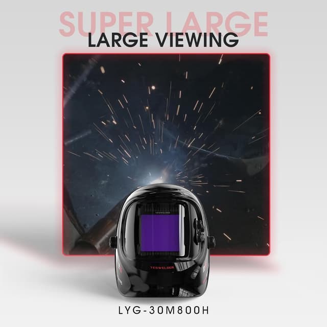 Detalle de YESWELDER Solar-Schweißhelm mit großem Sichtfeld (10x9,3 cm) und 4-Sensoren, Auto-Verdunkelung