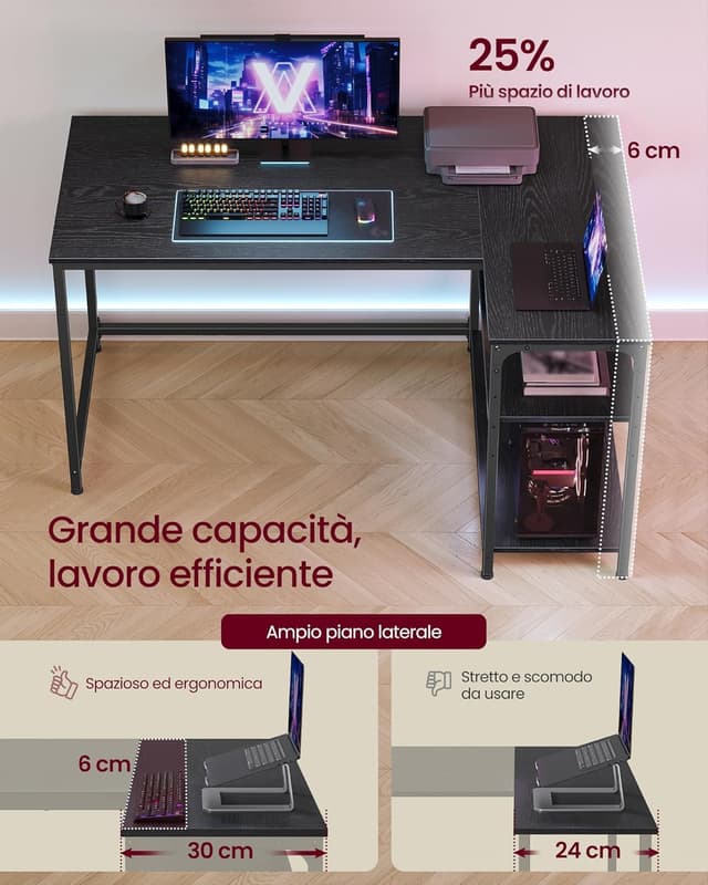 Detalle 2 de VASAGLE LWD136BE01 scrivania angolare gaming 120x80