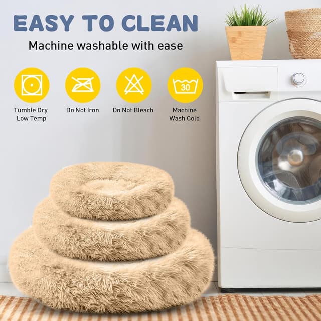Thumbnail 6 de LUOJINYI Flauschiges Donut-Hundebett (70 cm) in Kamel – waschbar mit rutschfestem Boden