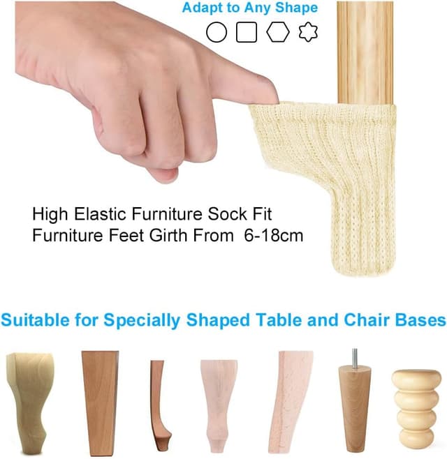 Detalle de OSDUE set da 24 calzini per sedie in maglia antiscivolo con protezione per gambe e pavimenti