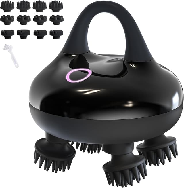 Detalle de arboleaf elektrisches Kopfmassagegerät mit 12 Silikonköpfen, 3 Modi und IPX7 (Schwarz)