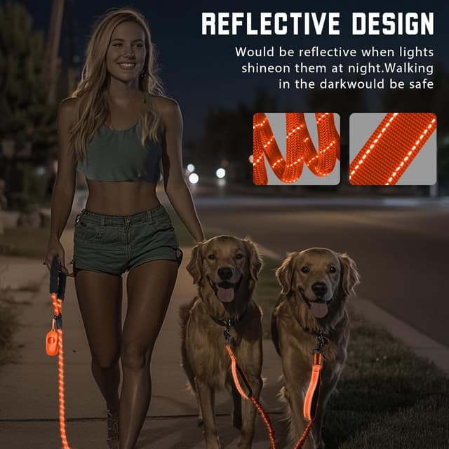 Detalle 2 de Blanlody double dog lead with bungee no-tangle swivel, reflective split lead and padded handles