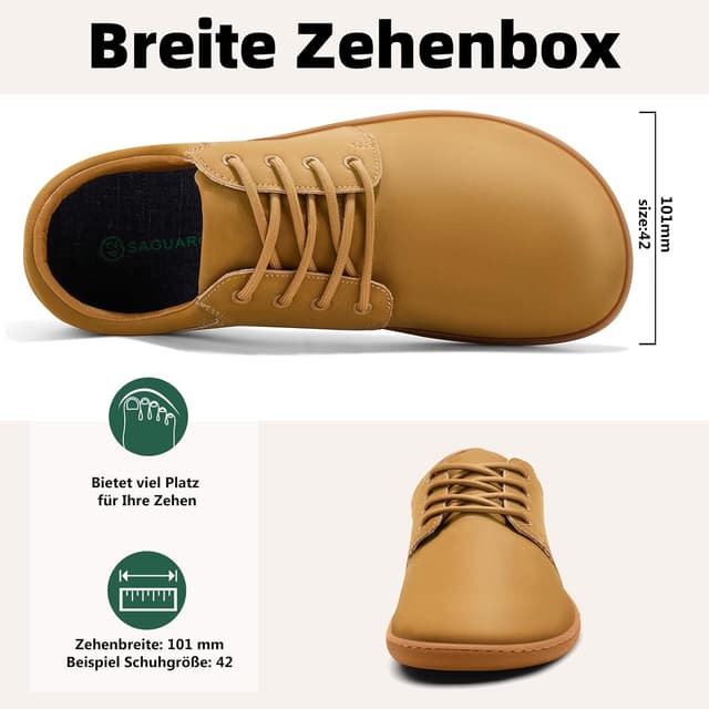 Detalle de SAGUARO Noble II Barfußschuhe für Herren mit breiter Zehenbox und Zero-Drop Sohle (Leicht, rutschfest) – Noble II, Gr. 36–48