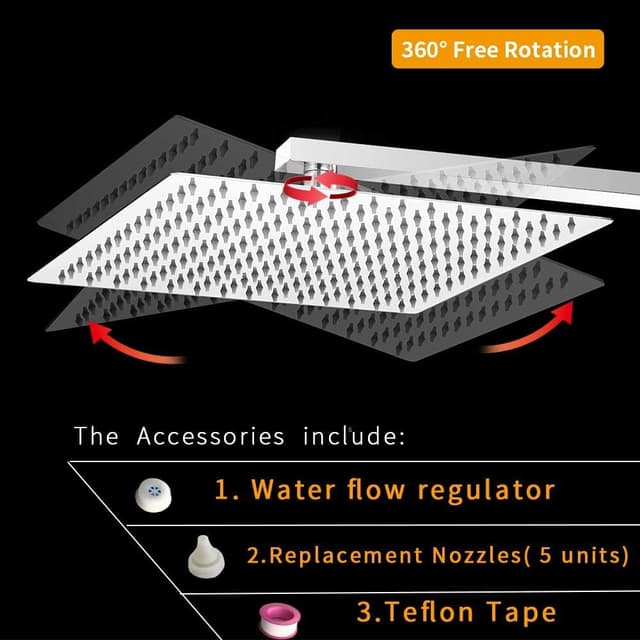 Detalle de BESy 12 inch square rain shower head in polished chrome (G1/2”)