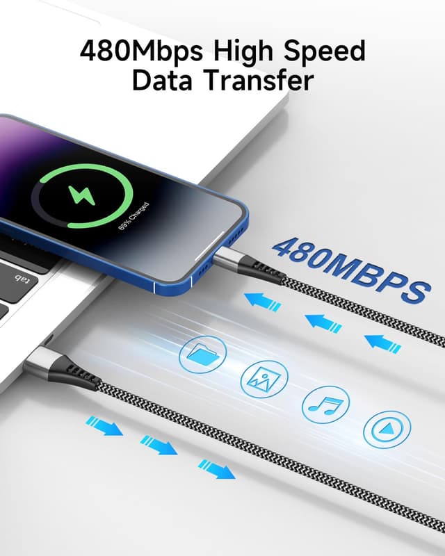 Detalle 2 de Câble iPhone Charge Rapide 3 m Anssan (Lightning USB certifié Apple MFi)