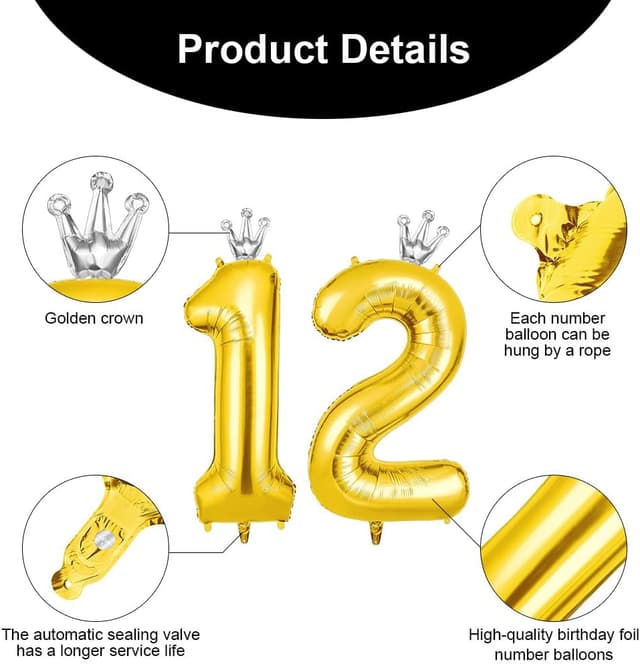 Thumbnail 4 de AOOSU Globo Cumpleaños Oro Corona 101 cm