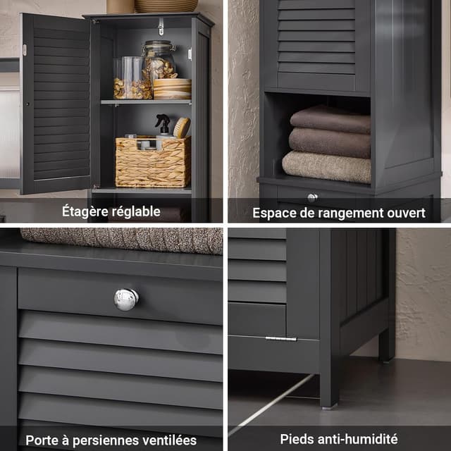 Thumbnail 6 de SoBuy Meuble colonne avec panier à linge BZR124-DG, armoire étroite pour salle de bain ou WC (gris) 40x170x38 cm