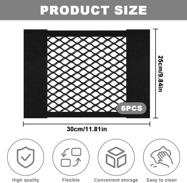 Detalle 2 de AOOWU Filet coffre voiture 6 pièces 30 x 25 cm : rangement élastique à coller