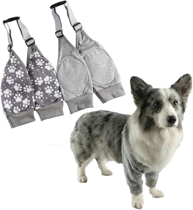 Detalle de Hisprout Pet Dog Front Leg Knee Pads & Recovery Sleeve (L) – Grey with Footprints, 2 Pack