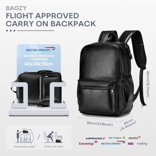 Detalle de BAGZY Laptop Backpack for Men (15.6-inch) Waterproof Travel Bag with USB Port, 40x30x15 cm