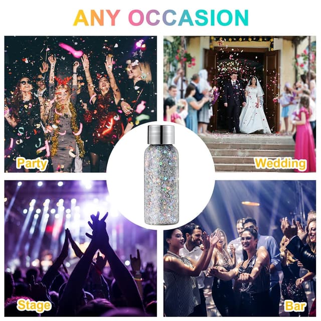 Detalle 2 de URAQT Körper-Glitzer-Gel mit holografischen Meerjungfrau-Pailletten (klobig) – Festival-Party-Glitzer für Gesicht, Augen, Haare, Nägel & Make-up