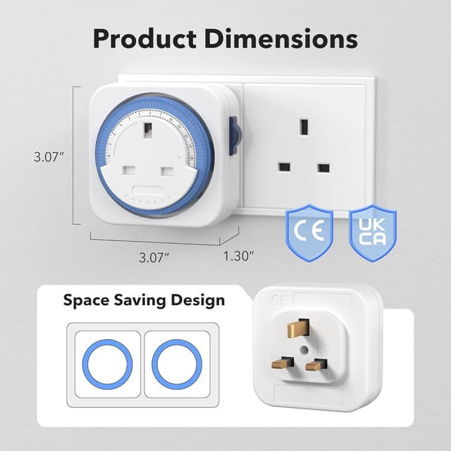 Detalle de HBN Mechanical Timer Plug Socket (24 Hour, 13A/3120W) – UK Indoor Plug-In Timer, 3 Pack