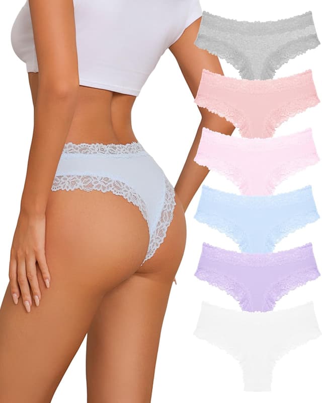 Detalle de FINETOO Damen Brazilian-Slip Unterhosen aus Baumwolle mit Spitze – Mehrpack (6)