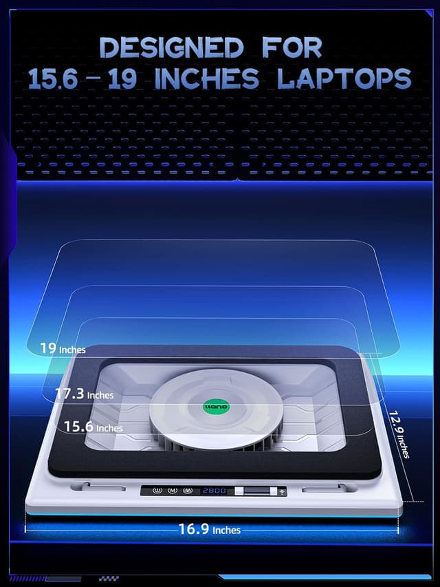Detalle 2 de llano RGB Laptop Cooling Pad (White) with 14cm Turbofan, Quiet Cooling & Touch Controls, 15-19in Laptops