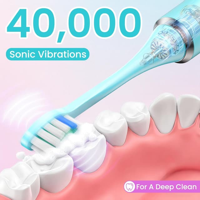 Detalle de YUNCHI Y7 Blue USB-C rechargeable sonic toothbrush with 5 modes, 2-minute smart timer, 8 brush heads and travel case