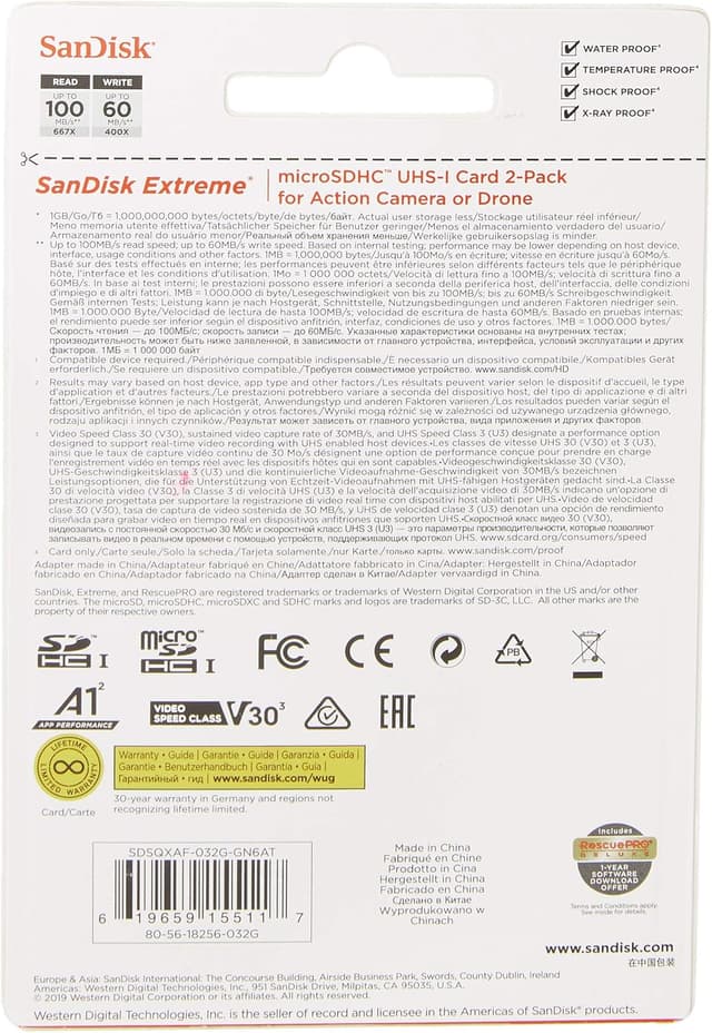 Detalle 2 de SanDisk Extreme 32 GB microSDHC Twin Pack 📸 Drones y Acción