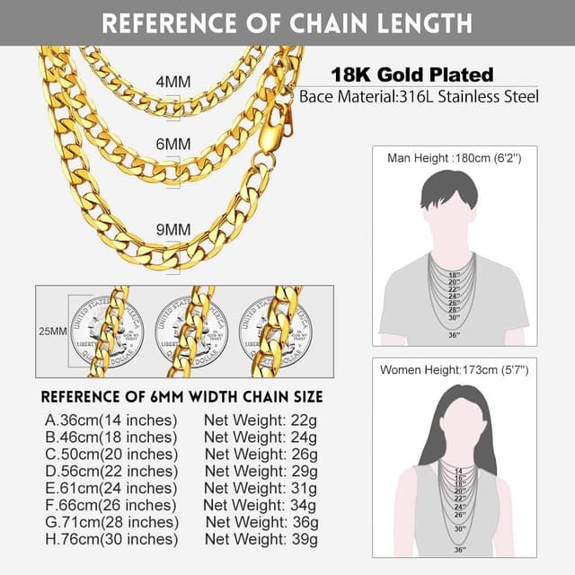 Detalle de Bandmax klassische Panzerkette (kubanische Gliederkette) Halskette aus 316L Edelstahl – kubanische Kette in Gold, Schwarz oder Silber