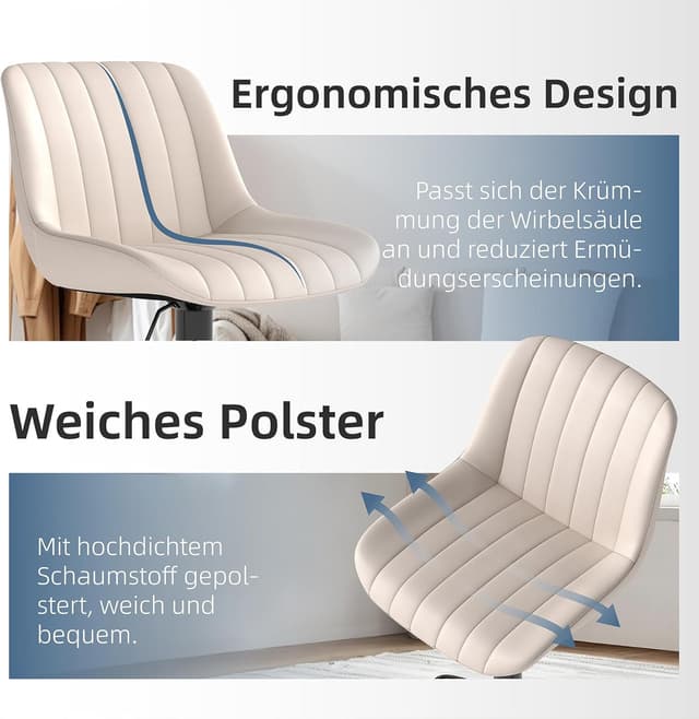 Detalle de Youhauchair Barhocker 2er-Set, drehbar & höhenverstellbar (PU-Leder), Beige