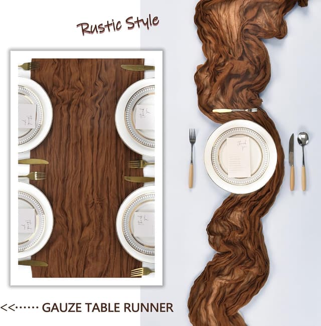 Thumbnail 5 de Brown Cheesecloth Table Runner 35x120 Inch 12 Pack