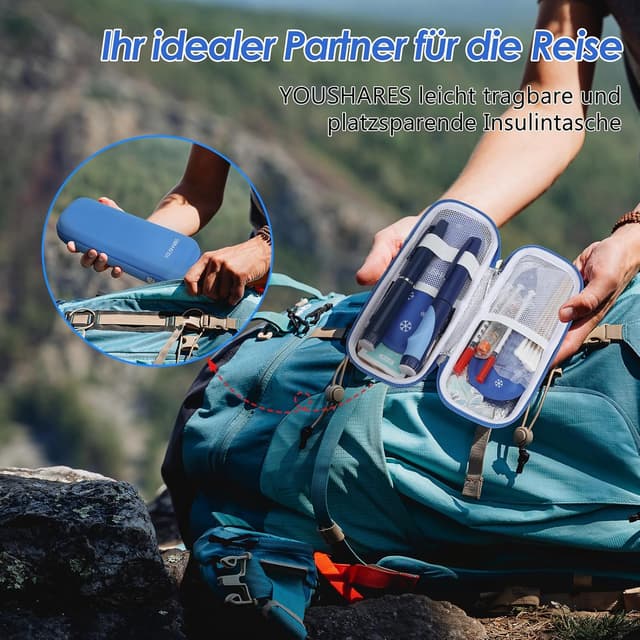 Detalle de YOUSHARES Insulin-Kühltasche mit 2 Kühlakkus (TSA) für Insulin Pen, EpiPen & Zubehör – blau