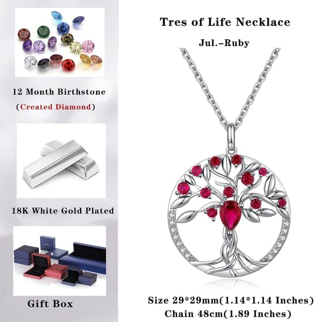 Thumbnail 6 de jiamiaoi Baum des Lebens Kette Damen – Anhänger 29 mm mit Zirkonia, silberfarben, ca. 50 cm