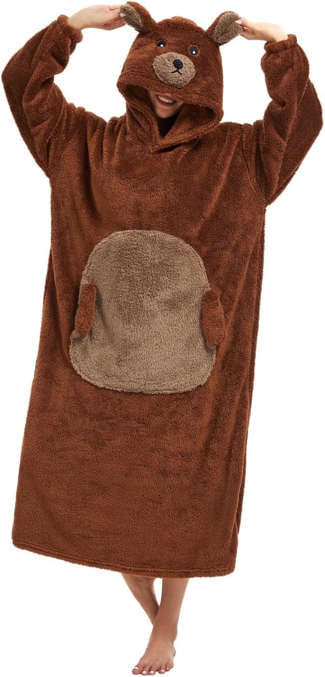 Detalle de Chuangminghangqi Kuscheldecke zum Anziehen mit Ärmeln und Kapuze – Oversized Hoodie Decke für Winter (Unisex)