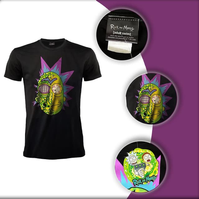 Detalle 2 de Fashion UK T-Shirt Rick And Morty Maglietta Mutant Rick nera unisex adulto e ragazzo
