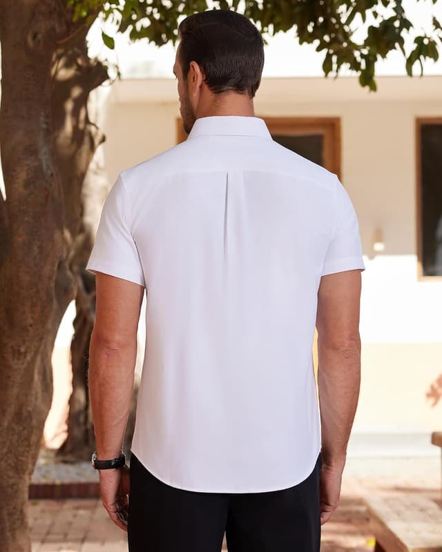 Detalle de J.VER Men’s Short Sleeve Smart Casual Oxford Shirt (Regular Fit, Plain Button-Down, Cotton)