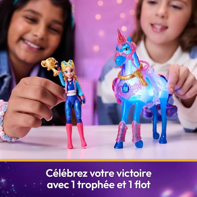 Detalle 2 de Unicorn Academy – L’École des Licornes : playset interactif River & Isabel, licorne lumineuse et poupée à collectionner