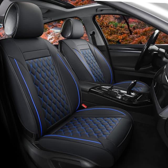 Detalle de Vankerful Car Seat Covers Front Pair (Universal Fit) in Faux Leather – Black/Blue