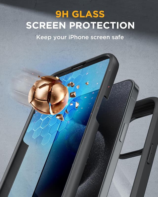 Detalle 2 de Miracase Glass Case for iPhone 15 Pro (6.1-inch) with 9H Tempered Glass Screen + Camera Lens Protector