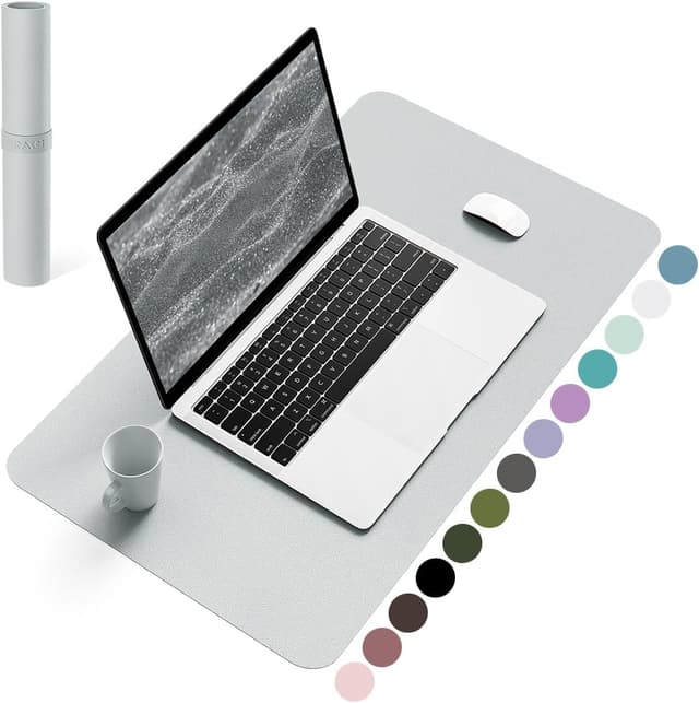 Detalle de YSAGi Non-Slip Desk Pad (60 x 35 cm) – Waterproof PVC Leather Desk Protector & Large Mouse Pad, Silver Grey