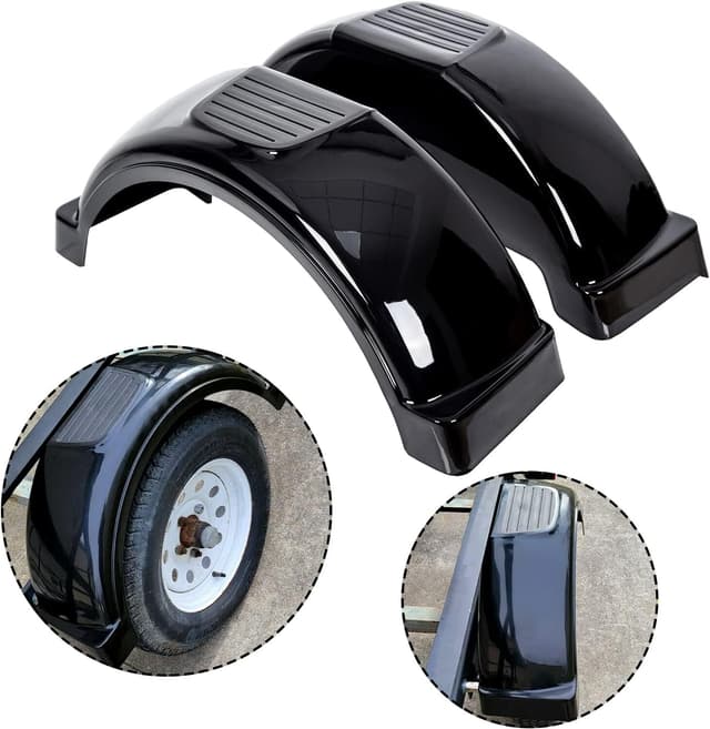 Detalle de ECOTRIC 2-Pack Trailer Fenders with Steps for Single-Axle Trailers (Black, Fits 13" Wheels)