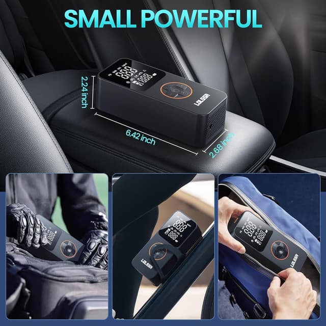 Detalle 1 de Portable Tire Inflator Air Compressor (150 PSI) Cordless Electric for Car, Motorcycle, Bike, Ball with Tire Gauge, Dual-Use