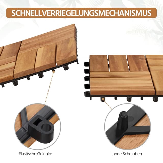 Detalle de Yaheetech Holzfliesen Akazie 30x30 cm im 27er Set (Klick-/Stecksystem, für Terrasse & Balkon)