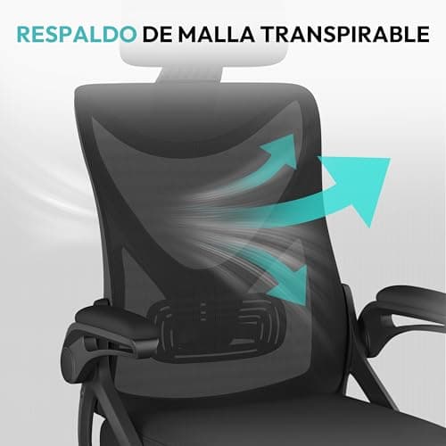 Thumbnail 8 de Yaheetech silla de oficina ergonómica con soporte lumbar ajustable, reposacabezas y base giratoria de 70 cm (negro)