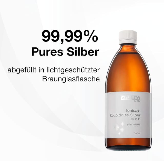 Detalle 2 de Vitabay Med Argent Colloïdal 50 PPM (99,99%) en flacon ambre de 500 ml