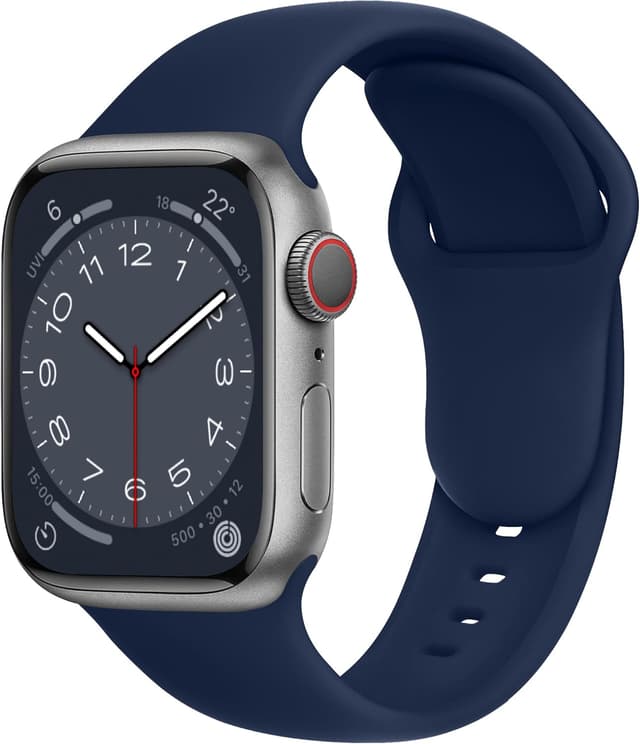 Detalle de ELETTRONEO SBC1 Silicone Straps for Apple Watch (Ultra 3/2 49mm, Series 11/10 46mm, 9/8/7 45mm, SE/6/5/4 44mm, 3/2/1 42mm) – Mariana Blue