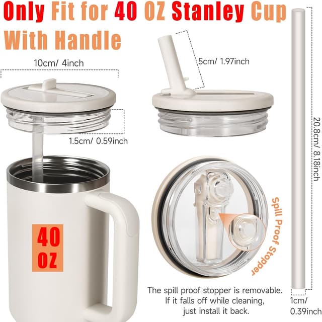 Detalle 2 de Padonco 2-pack 40oz Flip Straw Leak Proof Cup Lid for Stanley H2.0 Quencher (Black) — lid replacement set