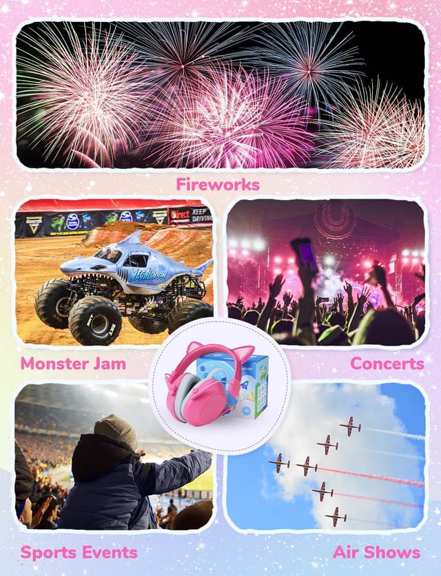 Detalle de iClever Gehörschutz für Kinder (SNR 29 dB) – Lärmschutz-Kopfhörer mit Noise-Reduction, Rosa